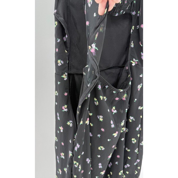 H&M Divided Black Floral Maxi Dress Ruffle Sleeves Open Back Medium - Picture 8 of 10